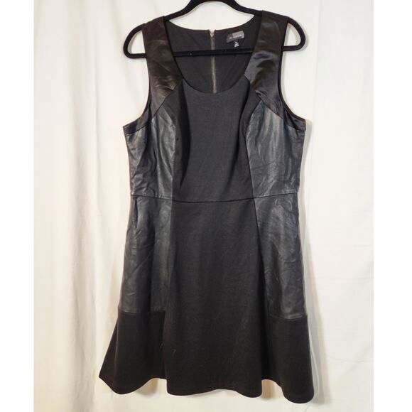 The Limited $99 XL Black Jersey Faux Leather Trim Sleeveless Fit & Flare Dress - Picture 1 of 10